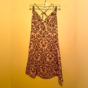 Tommy Bahamas Pink and Brown Knee Length Halter Patterned Dress.  Size M.
